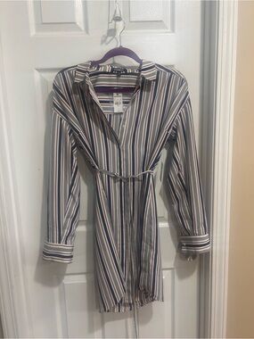 Express Striped Shirt Dress in Navy, White & Red NWT